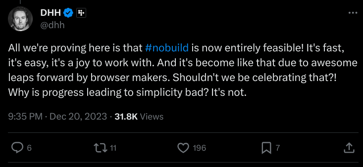 DHH writes about #nobuild on Twitter